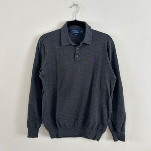 Men's Ralph Lauren Polo Long Sleeve Charcoal Grey Cotton Polo Sweater Size S